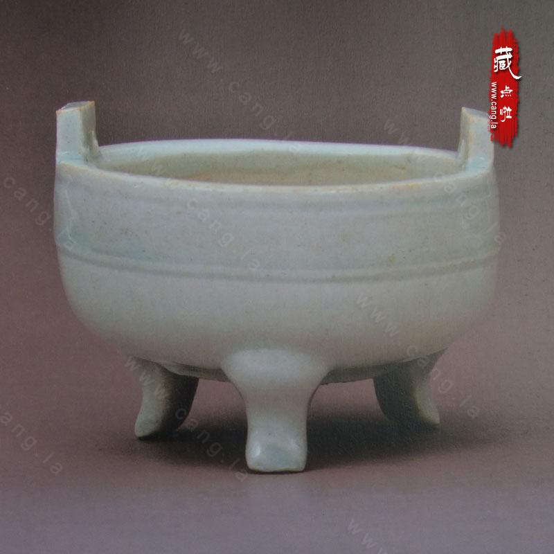 南宋景德镇窑青白釉方耳三足香炉-南宋湖田-瓶罐炉- 藏点啦古玩网