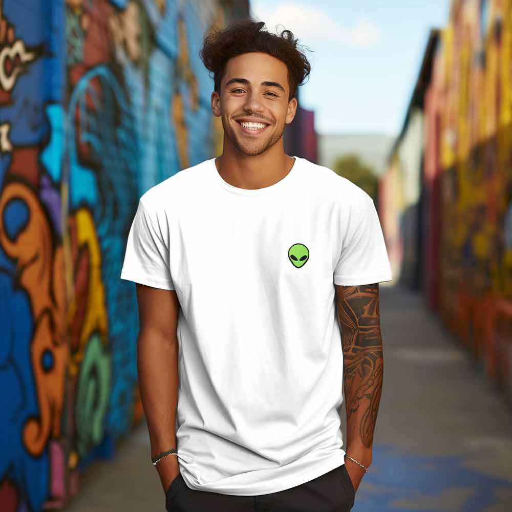 Embroidered T-Shirt Mens: Alien Graphic Tee For Casual Style – Dalix