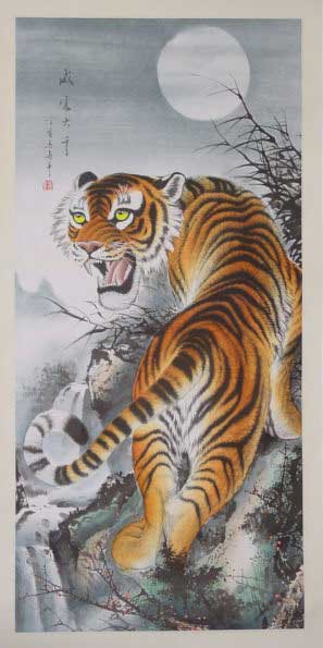 とらの掛け軸 月下の猛虎/中国高級掛け軸専門店 蘇州山水堂