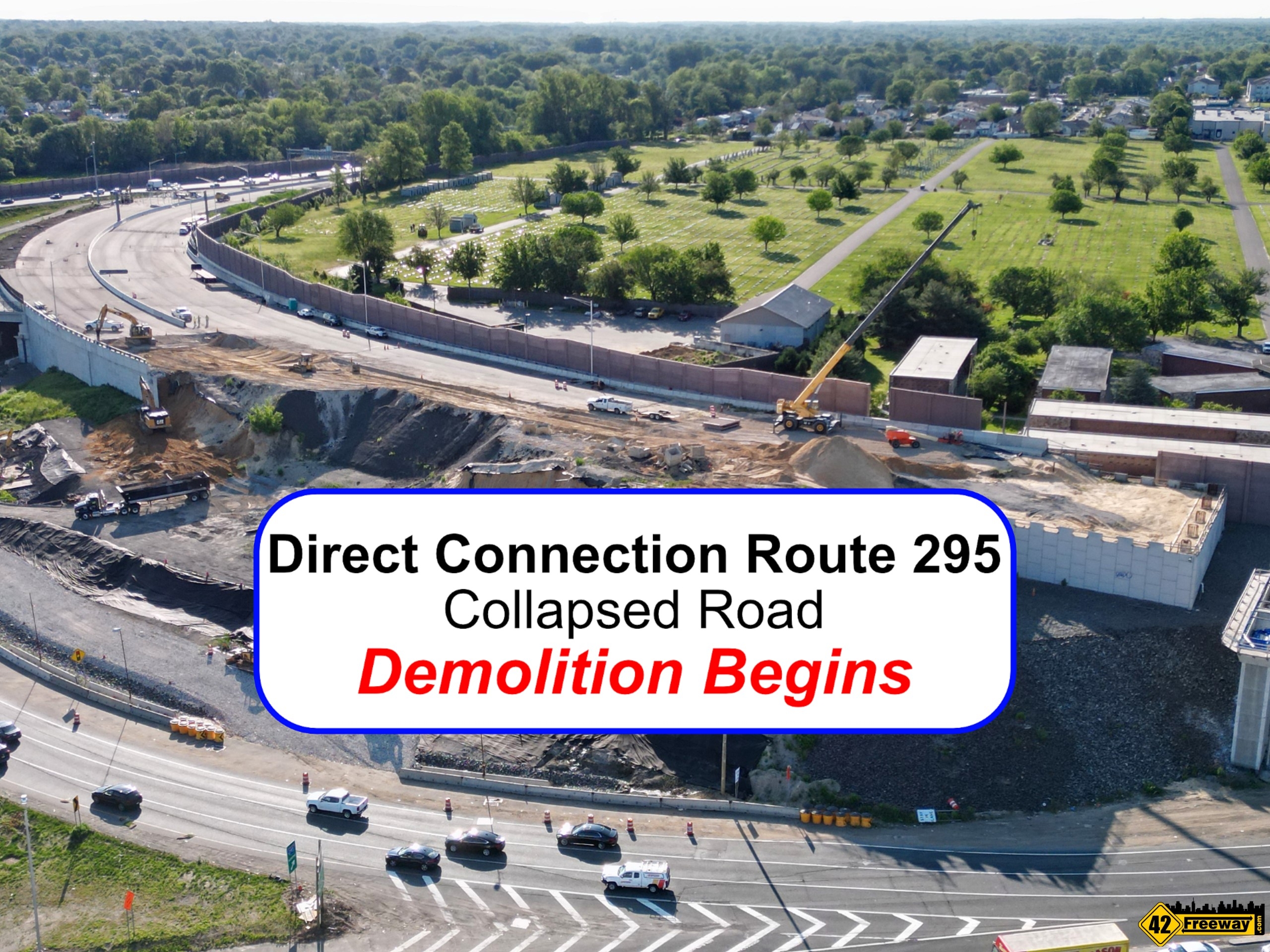 Wall Comes Down! Route 295 Collapsed Roadway Demo Starts - 42 Freeway