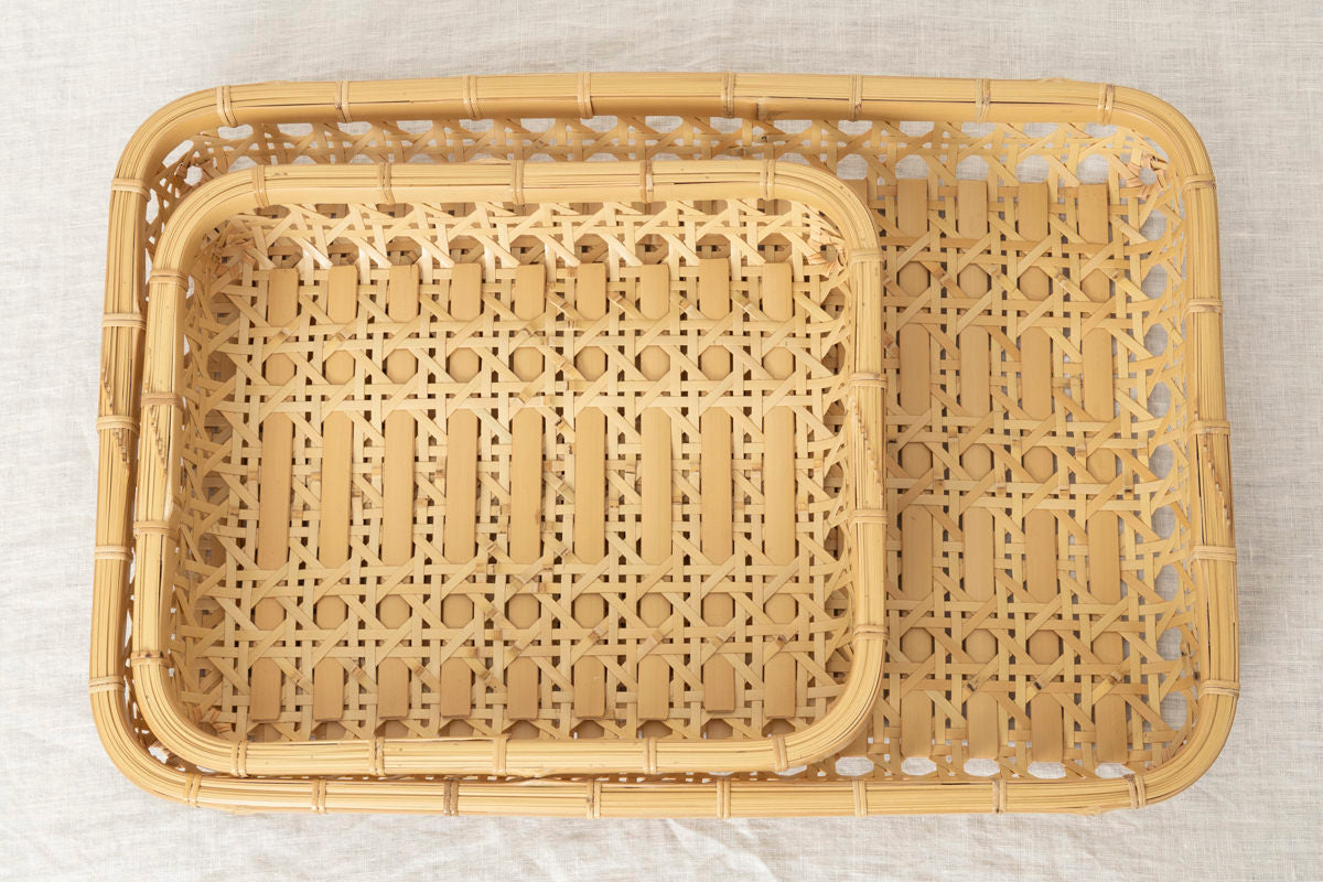 大分県/真竹（白竹） 平かご 八つ目編み 小・大 2サイズ-1basketry