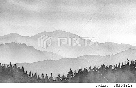 山の風景 モノクロ のイラスト素材 [58361318] - PIXTA