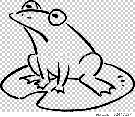 蓮の葉に座るカエル 手描き風イラスト線画素材のイラスト素材