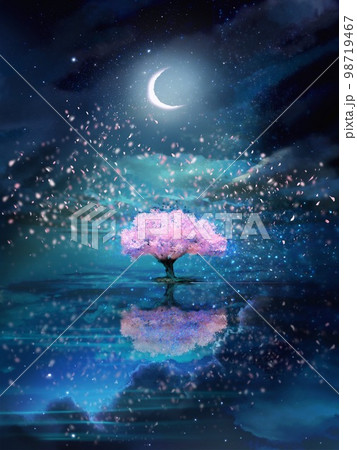 桜 月 夜桜 夜のイラスト素材 - PIXTA