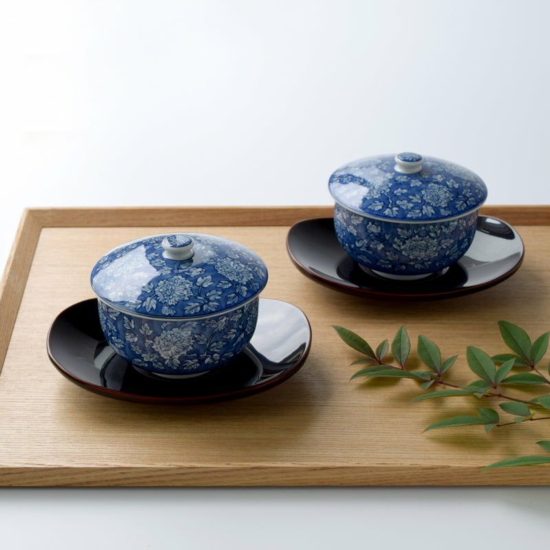 シリーズ以外・その他 染牡丹 蓋付お茶呑茶碗（木箱入）〈5客〉 美濃焼