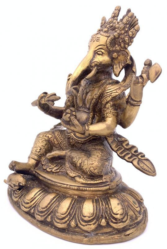 ガネーシャ像（歓喜天）富と智恵の神◇インド-アンティーク風-11AA