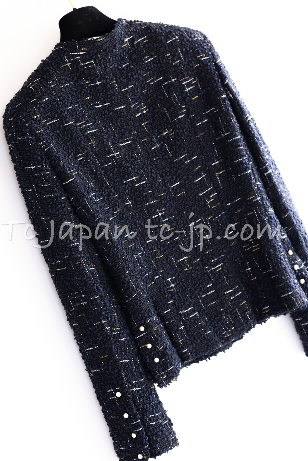 シャネル ジャケット CHANEL ブラック ネイビー メタリック パール