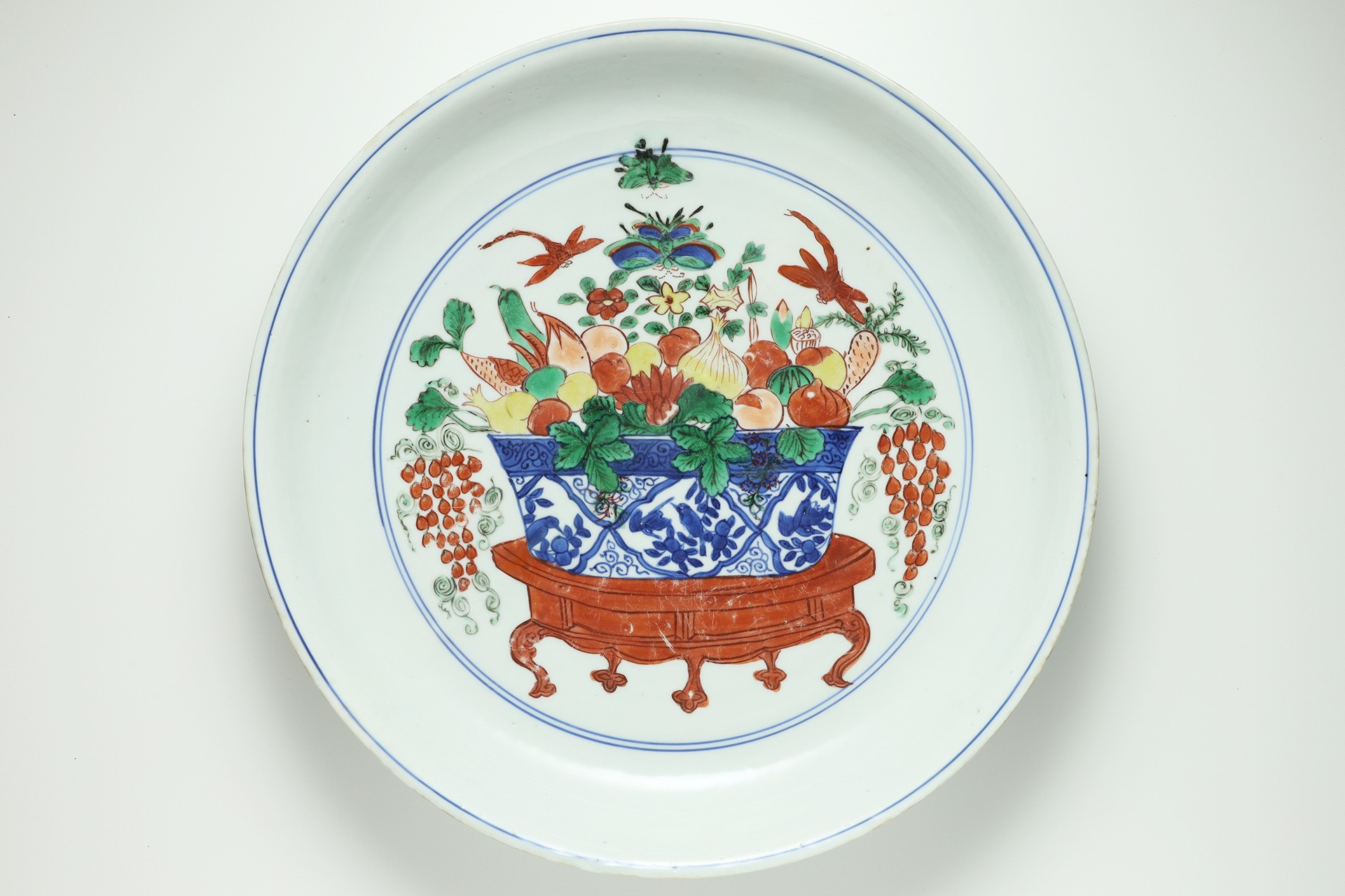 中国古美術/青花吉祥文円形硯/ 中国古美術/青花吉祥文円形硯/
