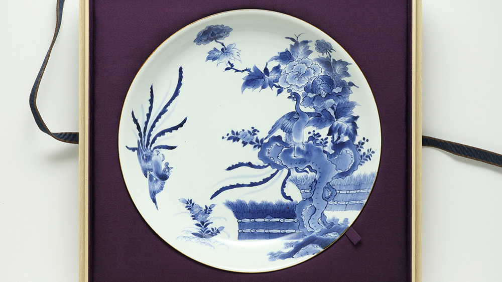 藍柿右衛門牡丹鳳凰文皿（江戸時代） - 天平堂（TENPYODO）