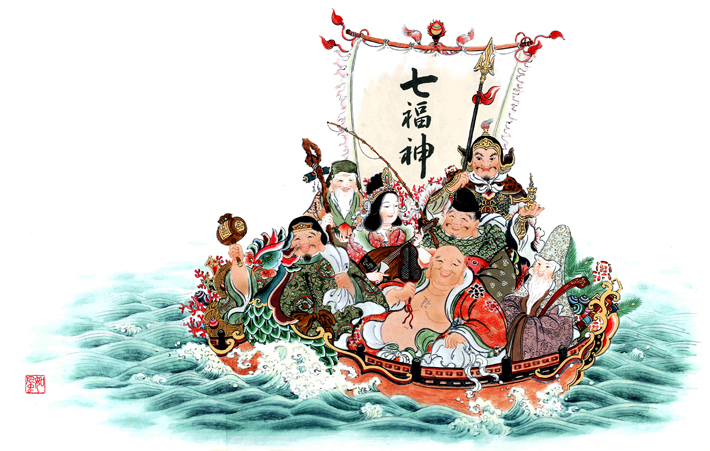 京の宮絵師 安川如風が描くジークレー印刷による額絵の七福神 | 宮絵師