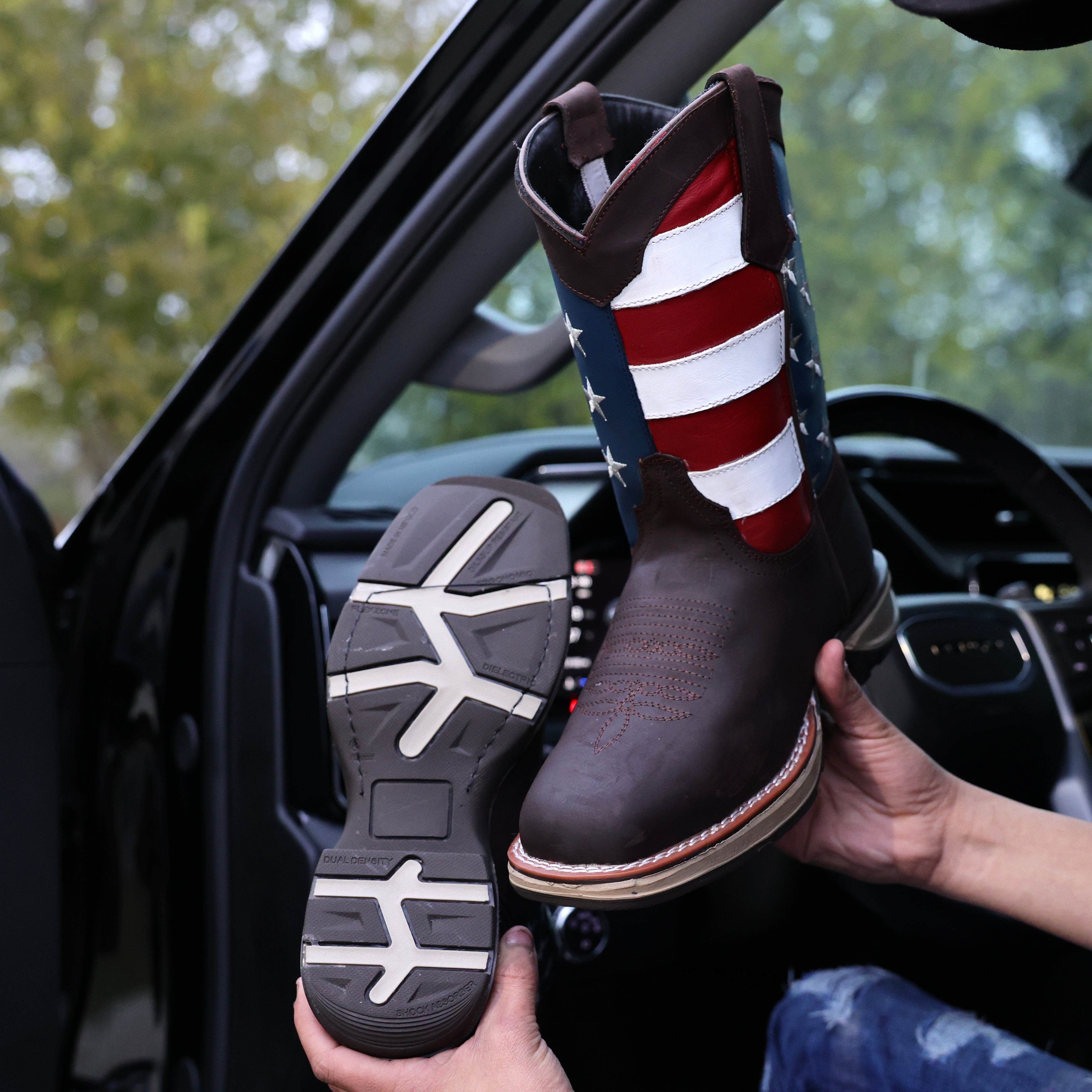 Brown USA Flag Leather Work Boots - Composite Toe – Texas Boot Ranch
