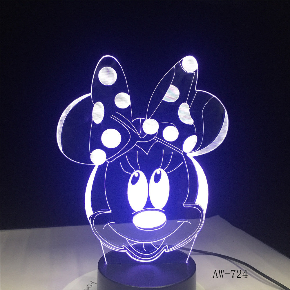 3D Cartoon Minnie Mouse LED RGBW Night Light 7 Color Change Desk