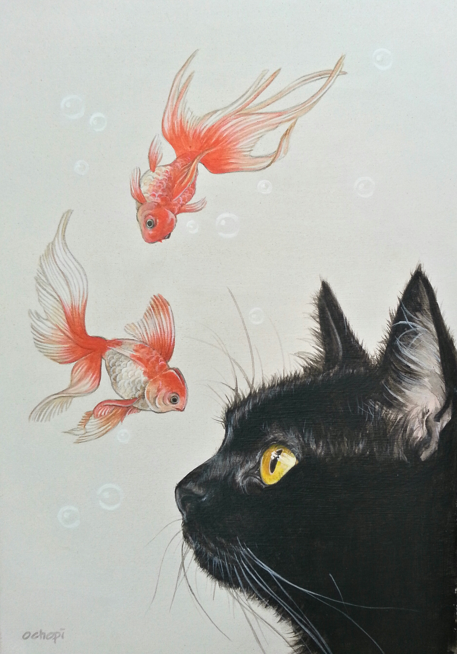 金魚と黒猫 | おちょぴ ｜インテリア絵画 アートの専門通販