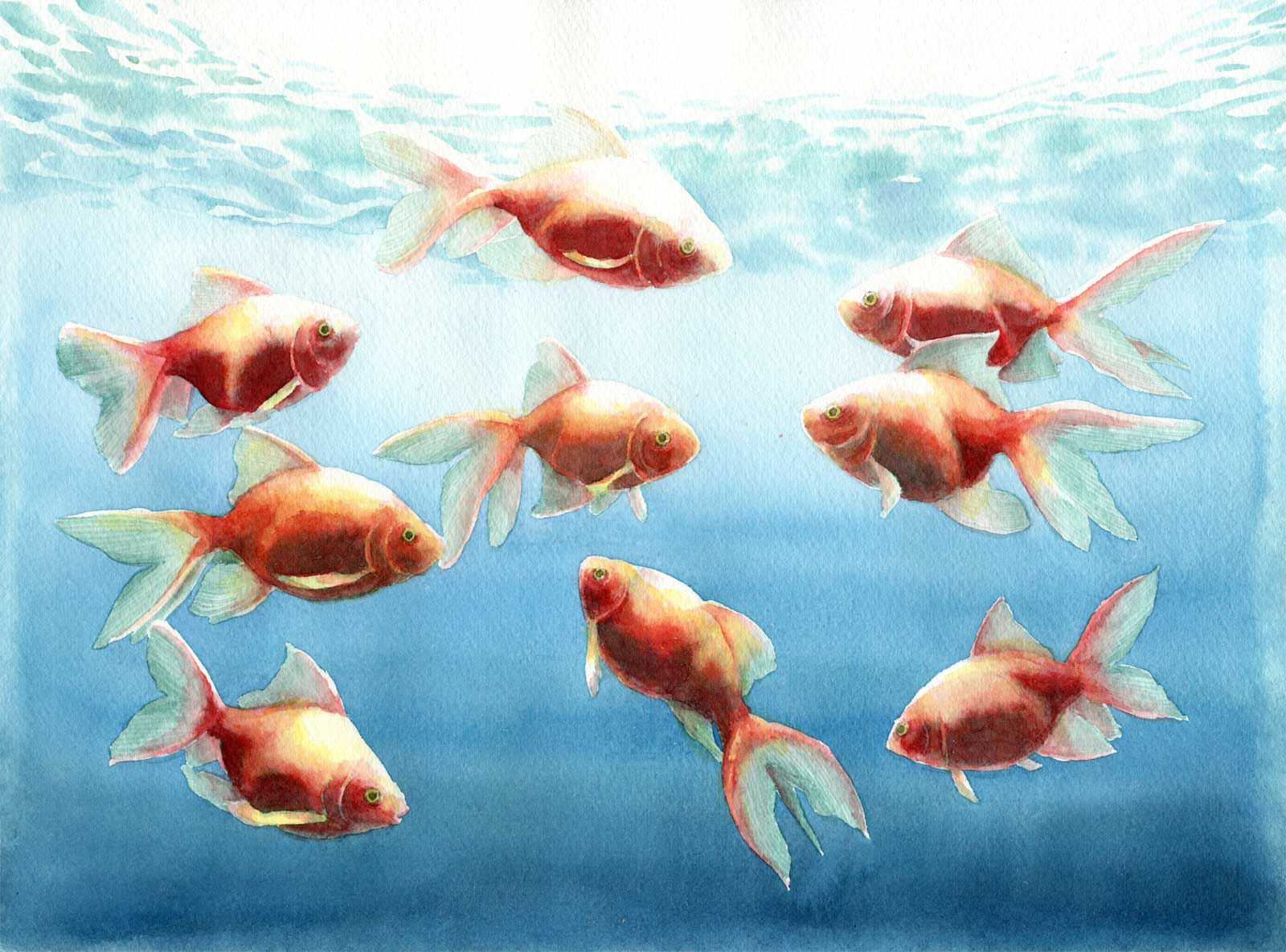 9匹の金魚 | Yukari.Tanemura ｜インテリア絵画 アートの専門通販