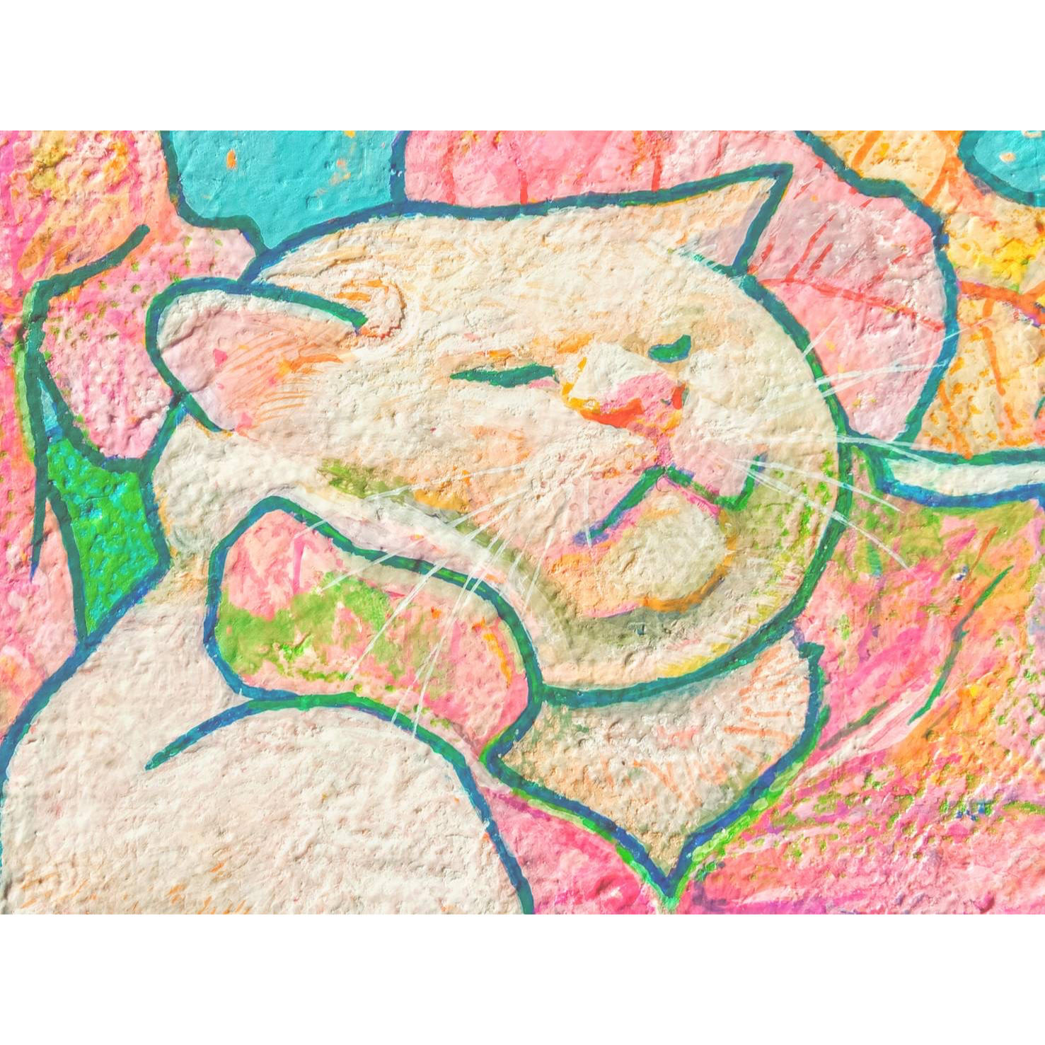 原画]リフレッシュ中のネコとシンゴニウム | STSN ｜インテリア絵画