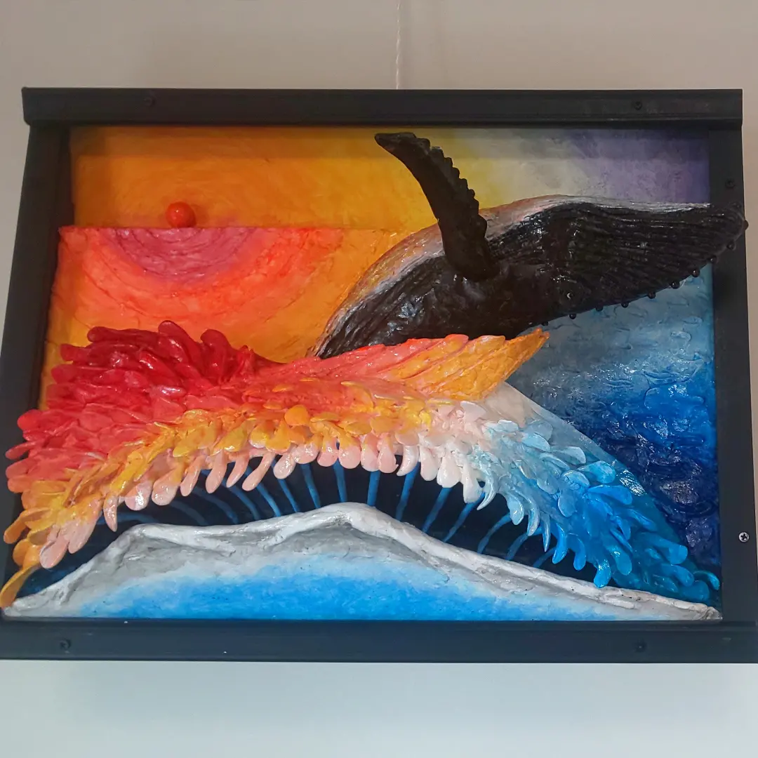 クジラと夕日」（立体絵画） | 山川善作 ｜インテリア絵画 アートの