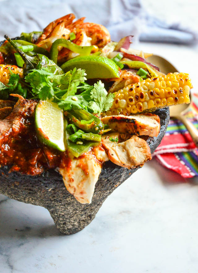 Mixto Mexican Molcajete Recipe With Chicken, Beef, Shrimp - This