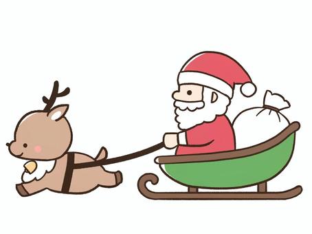 笑顔のトナカイとソリに乗ったサンタさんイラスト - No: 23250126