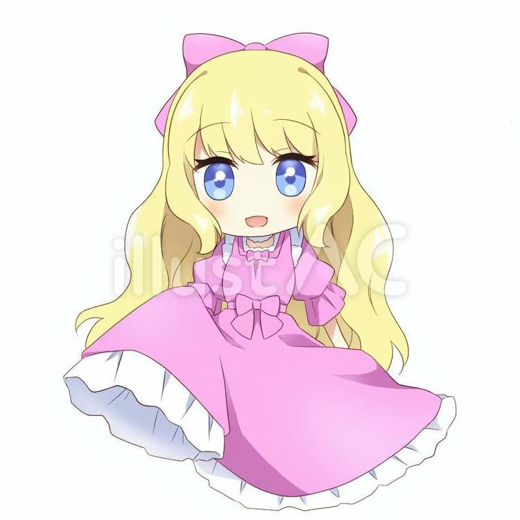 ピンク色のドレスを着た金髪の女の子イラスト - No: 22098604｜無料