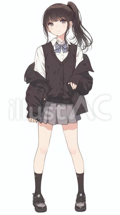 ポニーテールの女子高生イラスト - No: 25602112｜無料イラスト