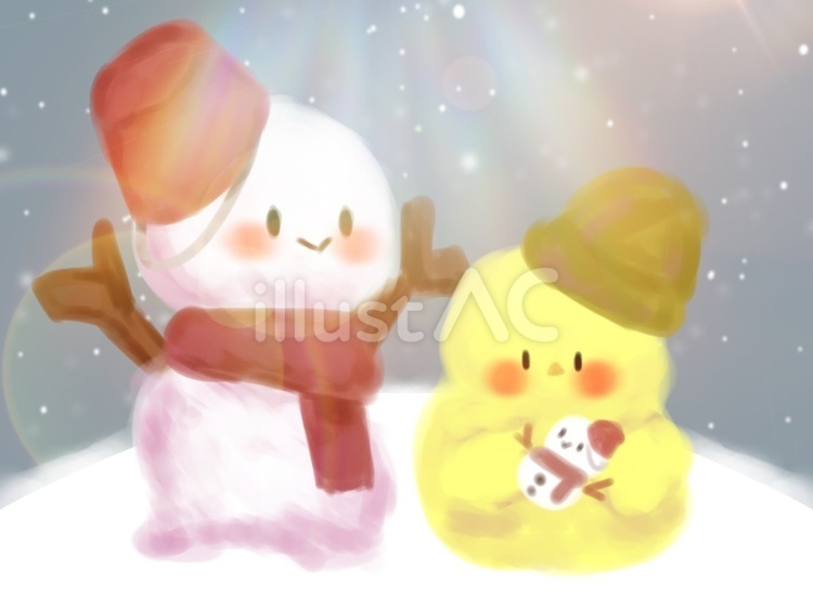 ひよこと雪だるまイラスト - No: 24590546｜無料イラスト・フリー素材