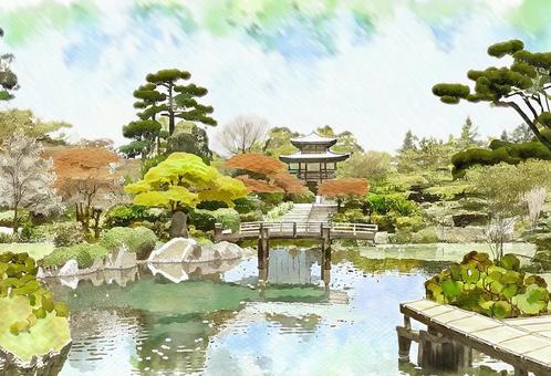 日本庭園の水彩画イラスト - No: 24735850｜無料イラスト・フリー素材