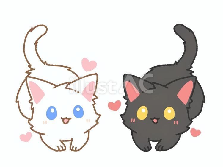座って見上げる白猫と黒猫 差分イラスト - No: 23963129｜無料イラスト