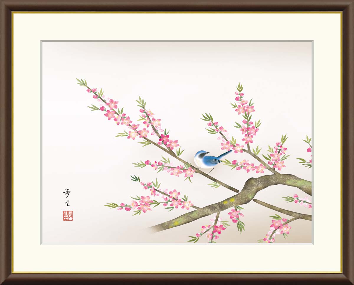 梅の枝の花 版画 208/280 額装 落款あり インテリア 梅の枝の花 版画