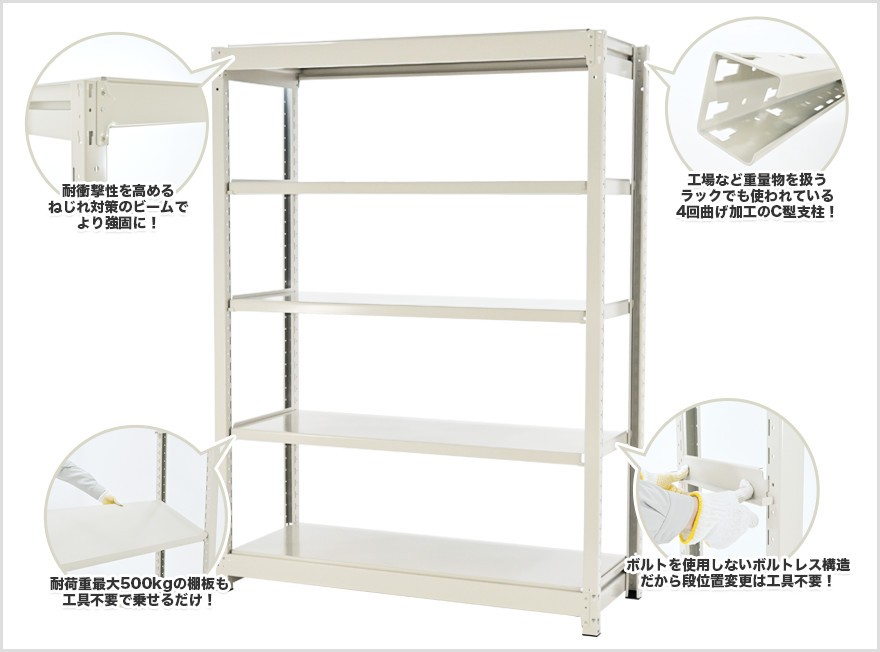 中量ラック 300kg/段・業務用スチールラック - タイガーラックダイレクト
