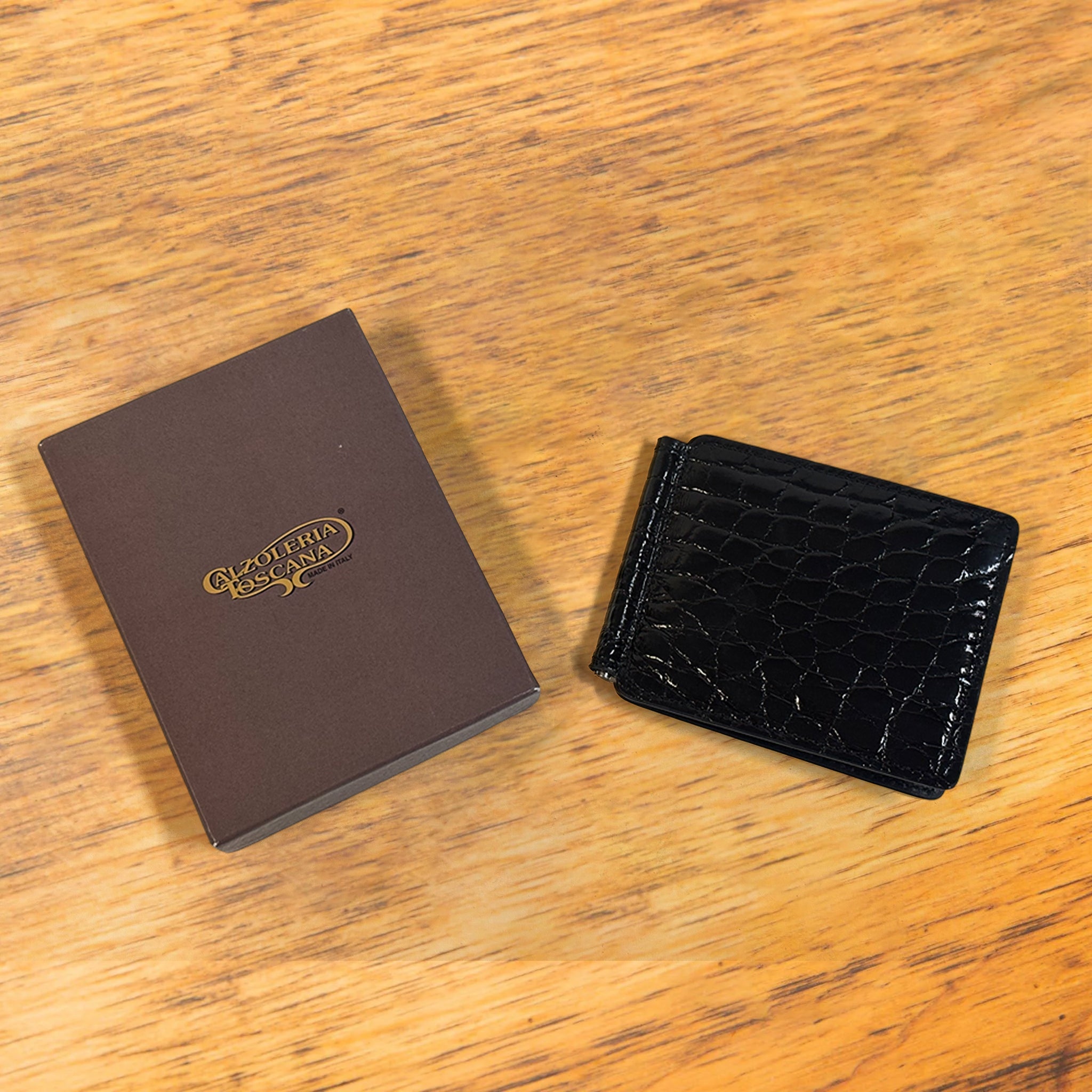 Calzoleria Toscana Beid Crocodile Money Clip Wallet - Black