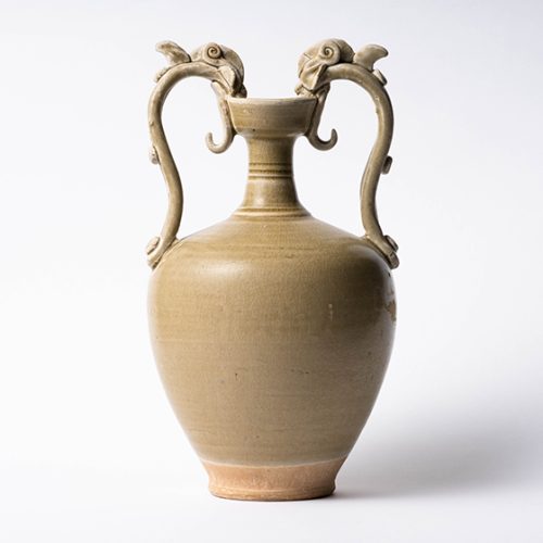 中国 哥窯 青磁 金絲鉄線 氷裂文双耳瓶 C 6910 中国 哥窯 青磁 金絲