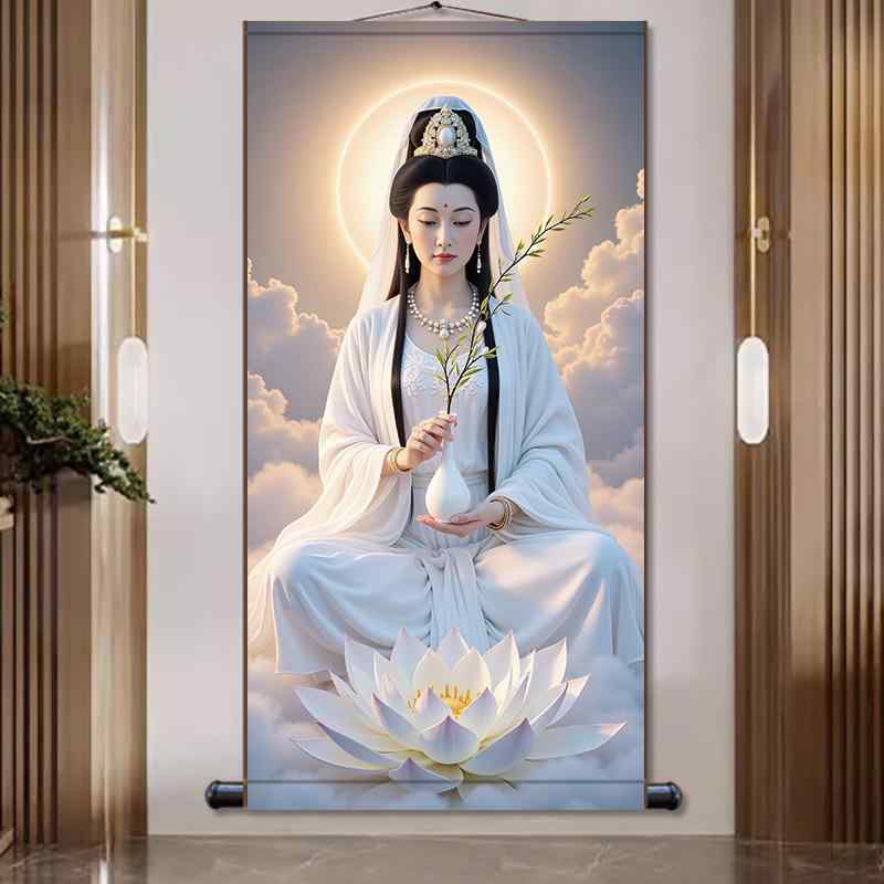楽天市場】掛け軸 仏画 白衣観音 観世音菩薩 高級絹本 手作業表装 中国