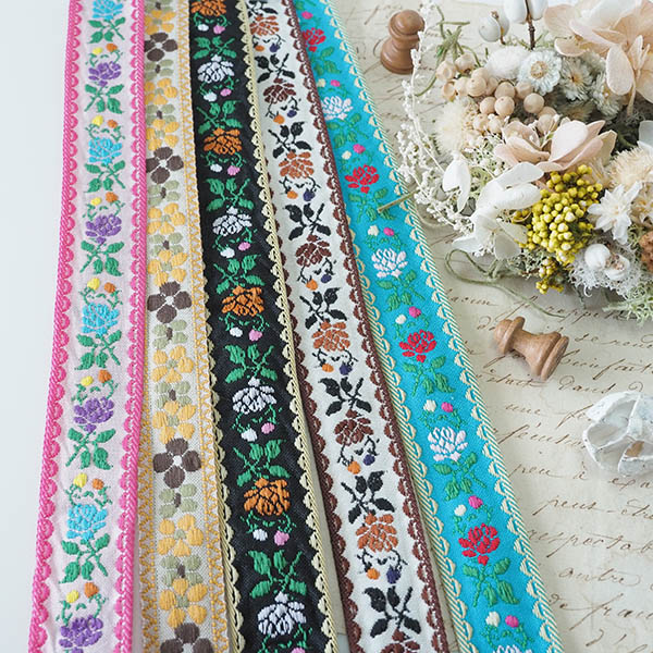 楽天市場】1.5cmから2.7cm幅 花柄チロリアンテープ 刺繍リボン