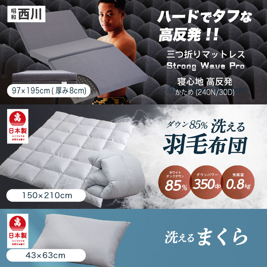 楽天市場】男の布団3点セット 西川 三つ折りマットレス 羽毛布団 羽毛