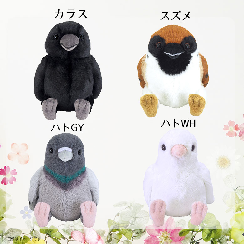 楽天市場】鳥 野鳥 ぬいぐるみ Sサイズ カラス ハトGY ハトWH スズメ