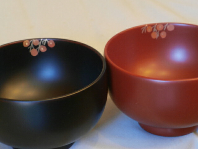 楽天市場】木製 会津漆器 夫婦椀 お椀 黒 朱 南天 布袋型 3.8 漆塗り