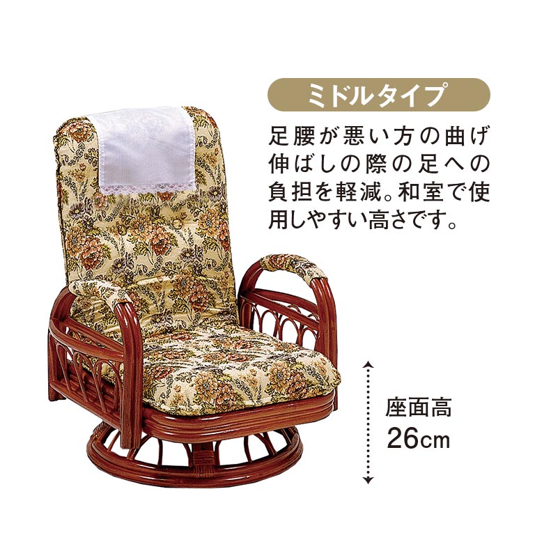 楽天市場】【直送】 籐ギア回転座椅子 ミドルタイプ - 座面高26cm