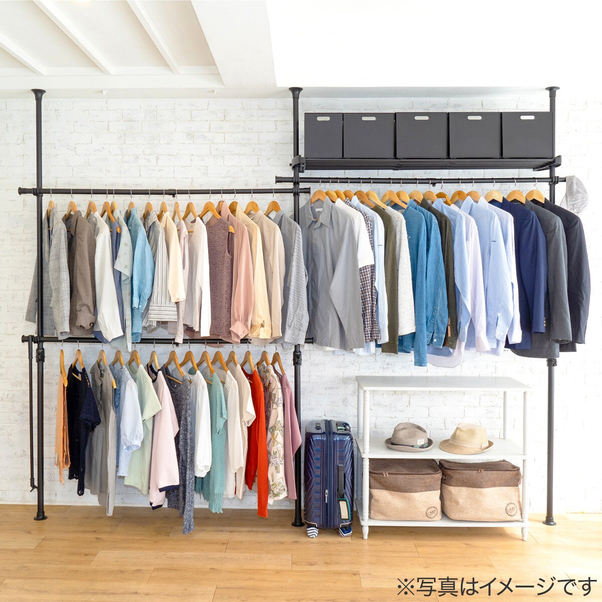 楽天市場】突っ張りハンガーラック 伸縮棚付き(トリプル) ニトリ