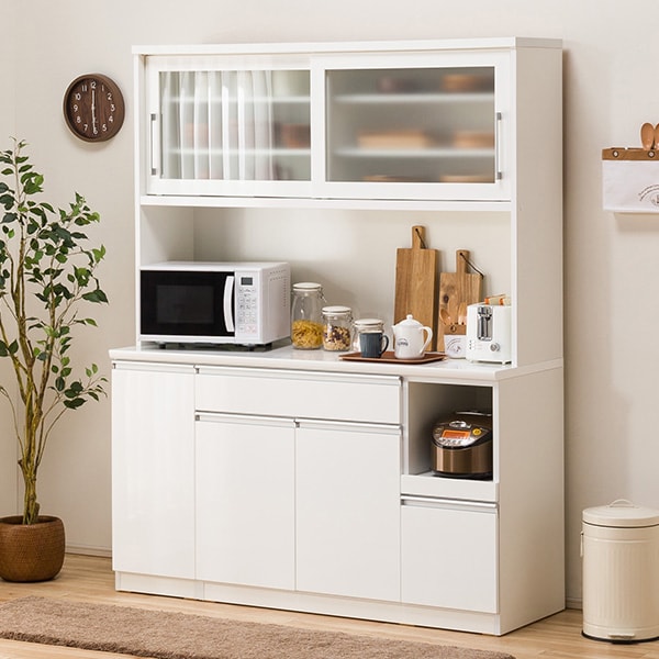 楽天市場】[幅150cm] 食器棚 (レジューム 150TG-S WH/150TL-R WH