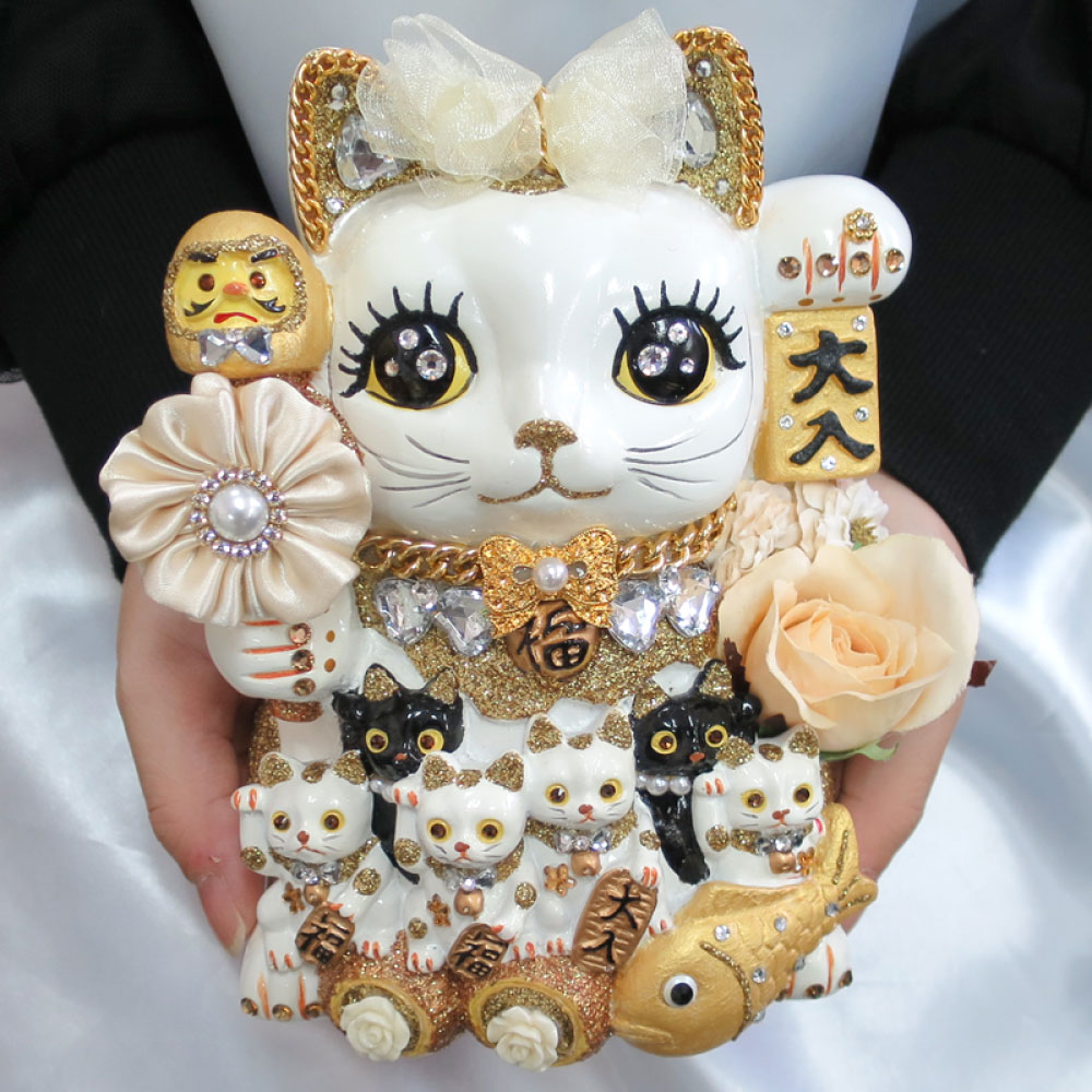 楽天市場】招き猫 置物 開店祝い 貯金箱 キラキラ ラインストーン 左手