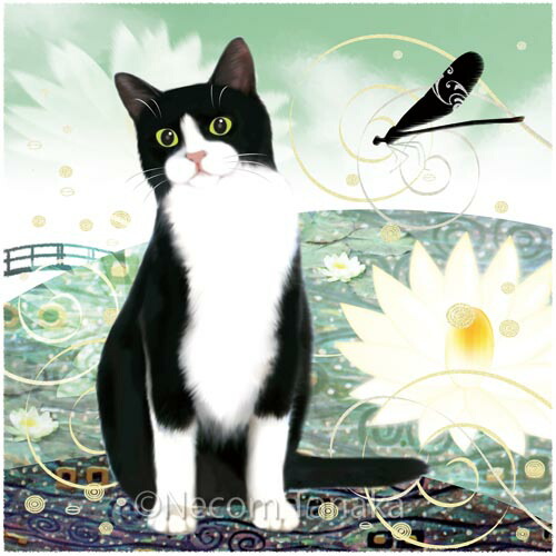 楽天市場】猫夢アート版画「睡蓮」スイレン白黒ハチワレ猫 【猫 アート