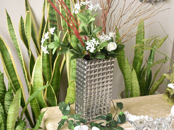 楽天市場】ブロックチェック シルバーフラワーベース 陶器花瓶 花器 銀