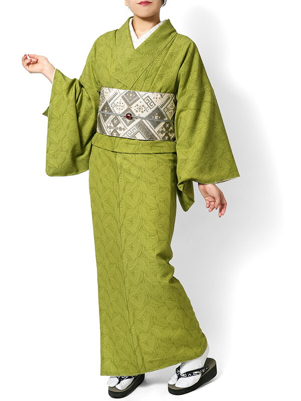 楽天市場】【10%OFFクーポン配布中】着物 黄緑 JAPAN MODE 葉 植物 袷