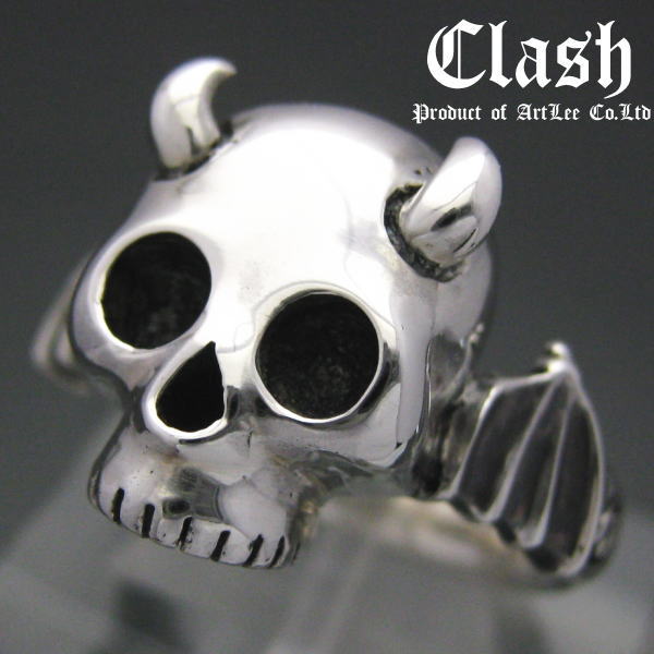 楽天市場】Clash ベイビーデビルスカルリング 悪魔 ツノ 翼、シルバー