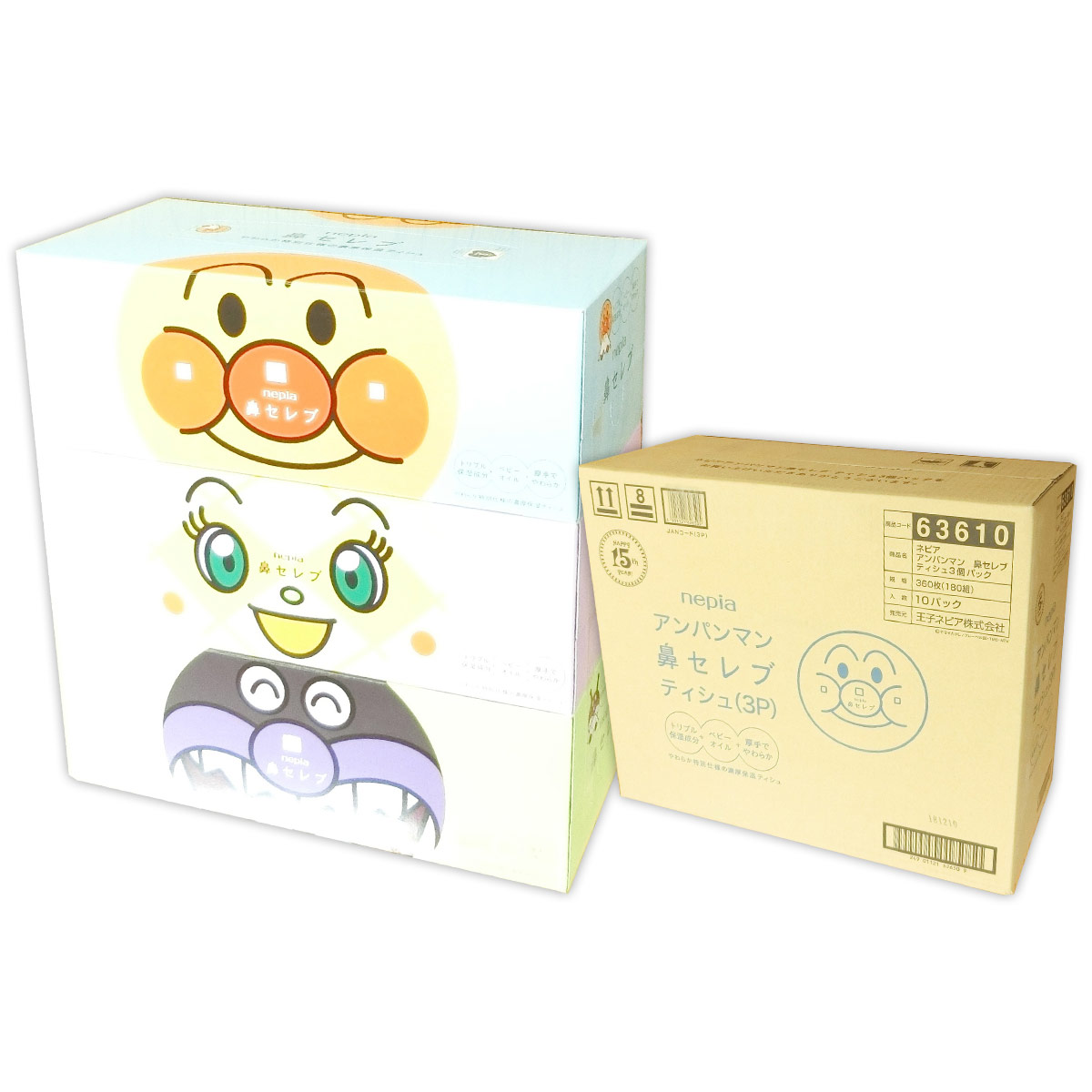 楽天市場】アンパンマン 鼻セレブ ティッシュペーパー 180組 30箱（3箱