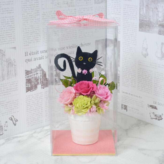 楽天市場】プリザーブドフラワー クロネコ 黒猫 アレンジメント 贈り物