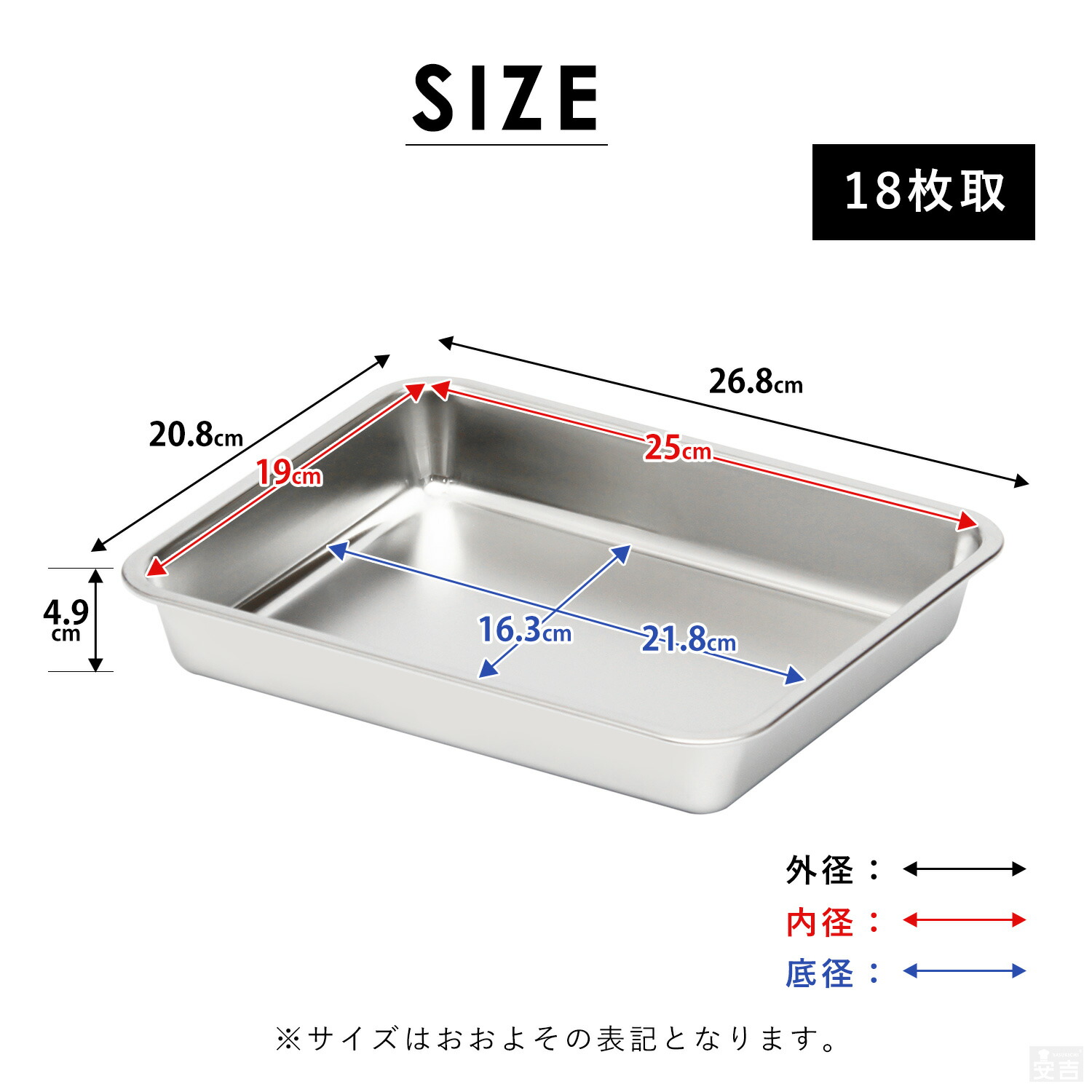 楽天市場】ステンレスバット 深型 (18枚取サイズ)【業務用】【角バット
