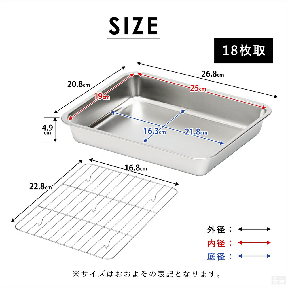 楽天市場】ステンレスバット 網セット 深型 (18枚取サイズ)【業務用