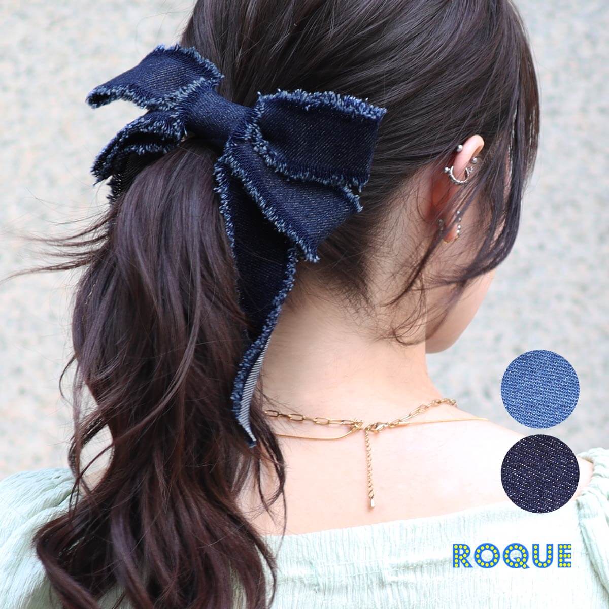 楽天市場】デニム リボン ポニーフック ヘアアクセサリー ヘアカフ
