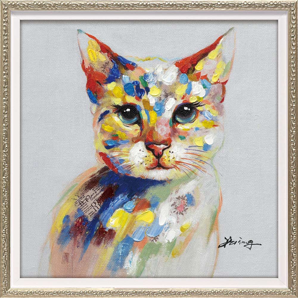 楽天市場】絵画 オイル ペイント アート「カラフル キャット（Sサイズ